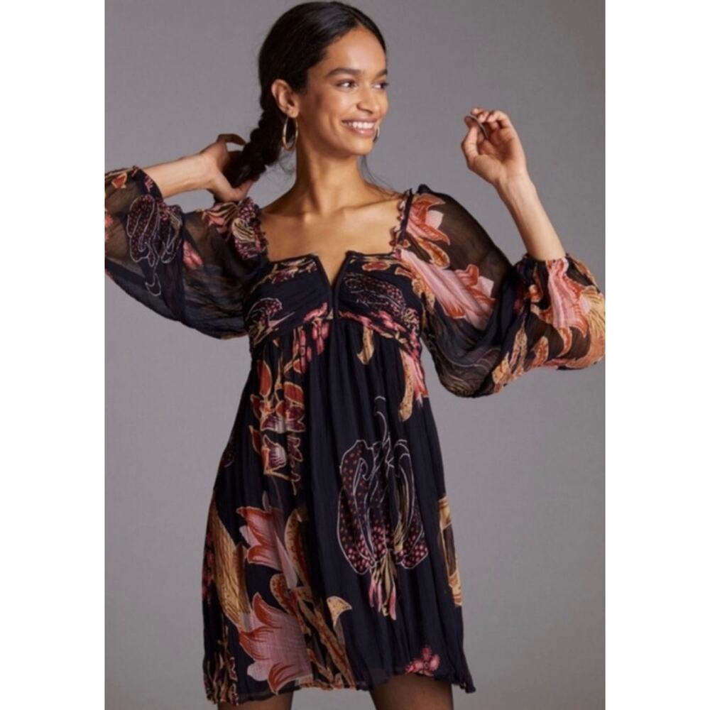 NWT Anthropologie Let Me Be Baby Doll Tie Back Mini Dress Sz. MP